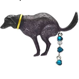 Pooping Dog Crystal Brooch